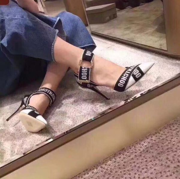 

keve ball schoenen vrouw hakken zwart summer high heels ladies strips lettered pinpoint stiletto shoes, Black