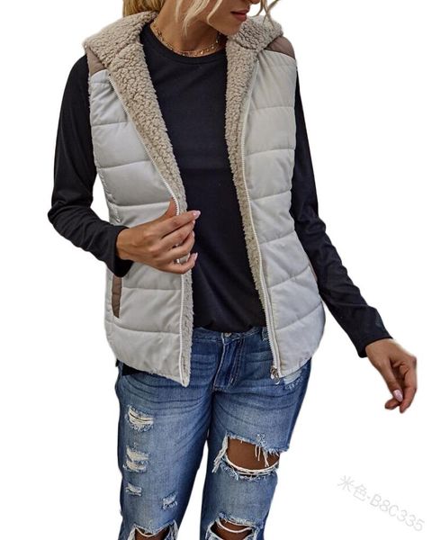 

women's vests mandylandy cardigan coat women vest outwear pocket fashion hooded round neck sleeveless single-breasted cotton coats, Black;white