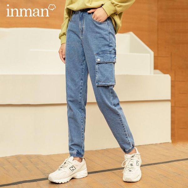 

autumn winter arrival fashion square pocket medium waist elastic shrink cotton women jeans women's, Blue