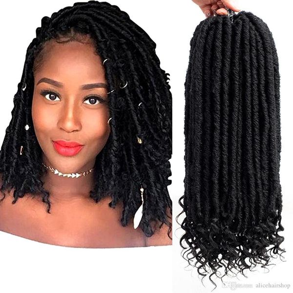 

1packs 18" goddess faux locs with curly nu locs natural black straight dreadlocks crochet braid hair extensions 24 roots for girl