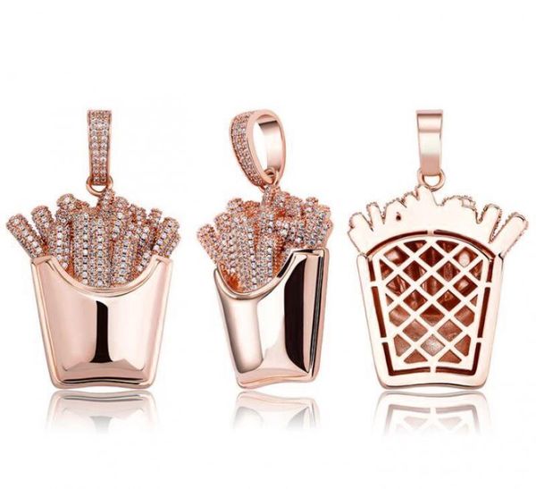 

chains fashion unique design rose gold french fries pendant necklace men and women couple hip hop trend party jewelry gift, Silver