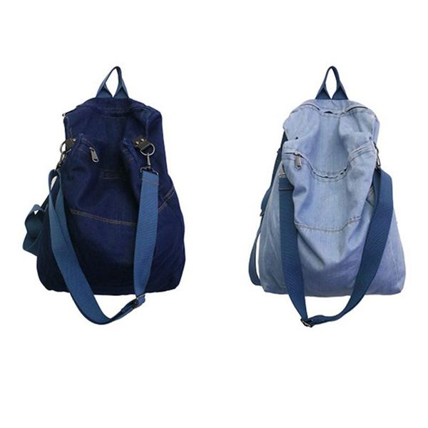 

backpack style fashion denim bag wild pure color student male and female school