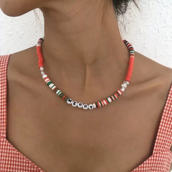 2021 Boho bunte Perlen Halskette Polymer Clay Halskette weiche Keramik Halsband Halskette handgemachte Femme Schmuck Geschenke