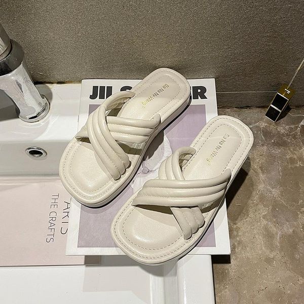 

slippers cross strap sandals fashion outer wear summer style flip flops sponge cake thick bottom beach flop female ins, Black