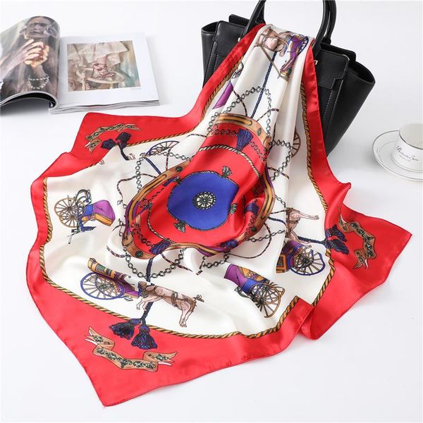 

scarves 2021 square silk scarf carriage retro bandana female fashion headband head handkerchief accessories, Blue;gray