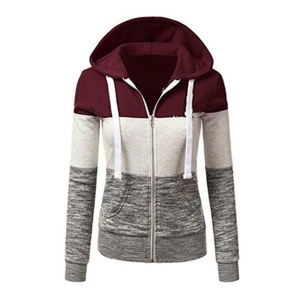 

women's hoodies & sweatshirts mrwonder 2021 spring autumn women matching color block hooded zipper sweatshirt, Black