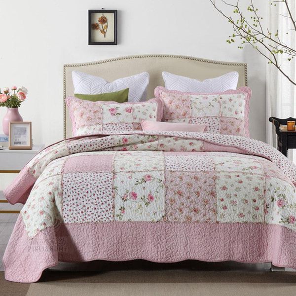 

comforters & sets pink bedspread on the bed cotton quilt set 3pcs floral patchwork pillowcase queen size quilted coverlet summer blanket for