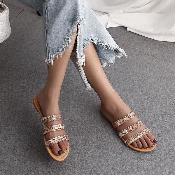 

slippers tasslynn 2021 women slip on pu summer luxury shoes designers outside party low heels womens big size 36-43, Black