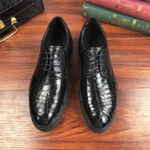 

causal style authentic exotic crocodile belly skin men's leisure dress shoes genuine alligator leather male lace-up oxford, Black