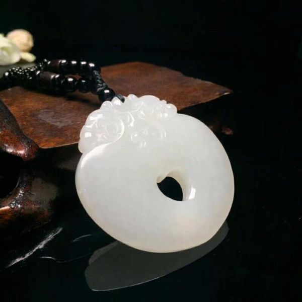 

lockets exquisite hetian jade safety buckle pendant h42#, Silver