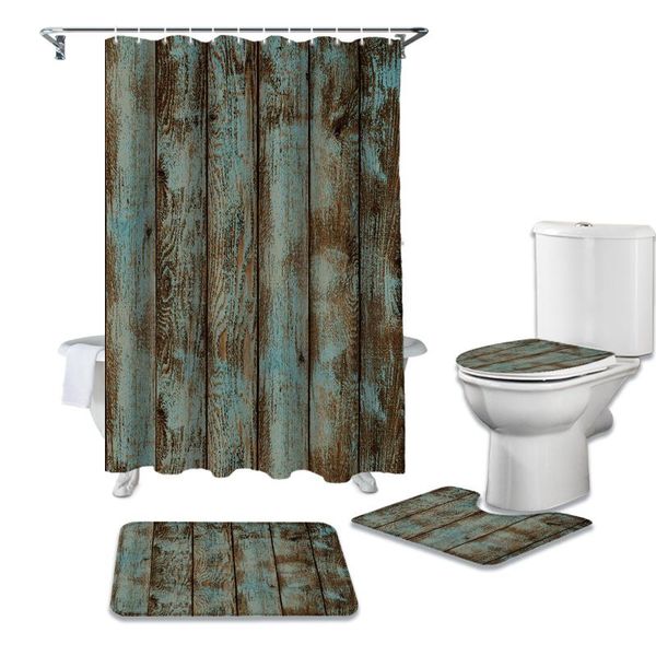 

waterproof shower curtain set retro wood grain texture curtains bathroom decor with