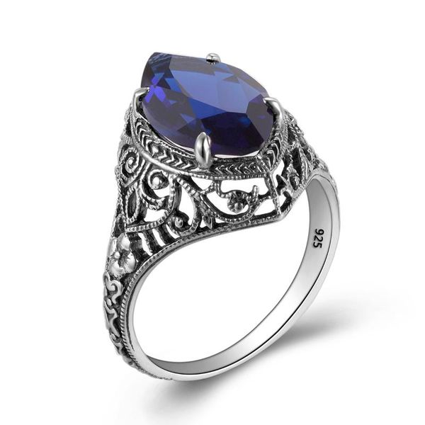 

cluster rings 100% 925 sterling silver marquise cutting sapphire gemstone ring wedding engagement gothic fine jewelry, Golden;silver