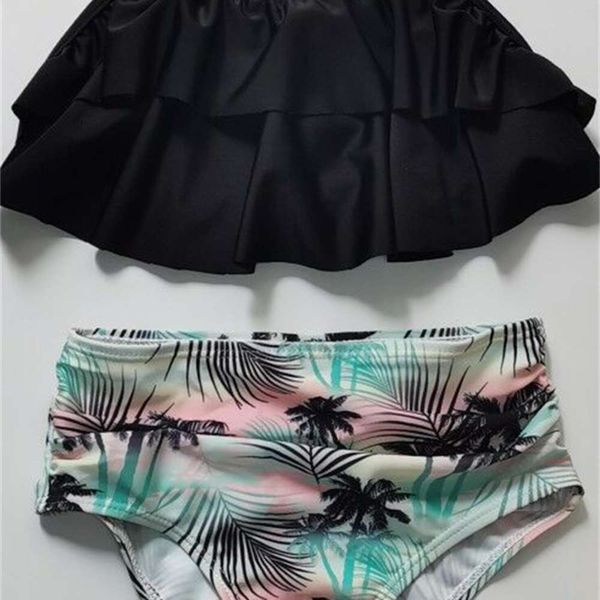 

children's suit split double ruffle children's girls' swimsuit, Black