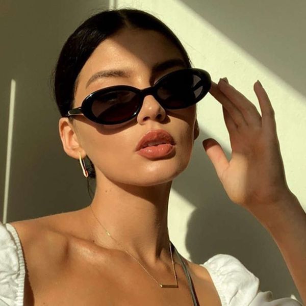 

oval female ins korean fashion vintage cat's eye sunglasses, White;black
