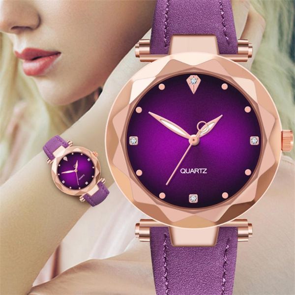 

wristwatches ladies watch women's watches diamond dial purple leather quartz wrist relogio feminino clock 45, Slivery;brown