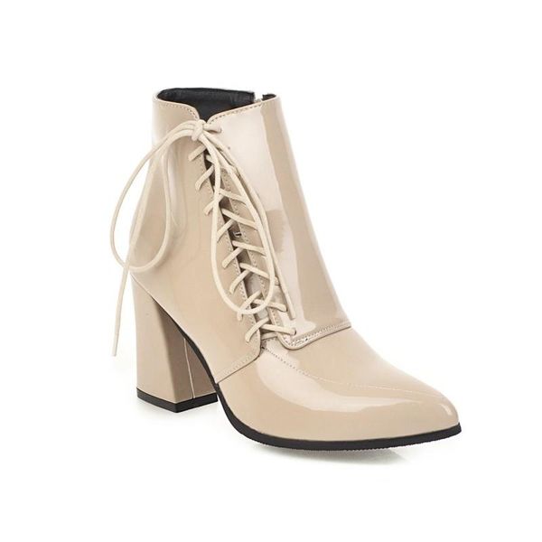 

boots big size pointed lace up women shoes ankle for ladies woman winter, Black