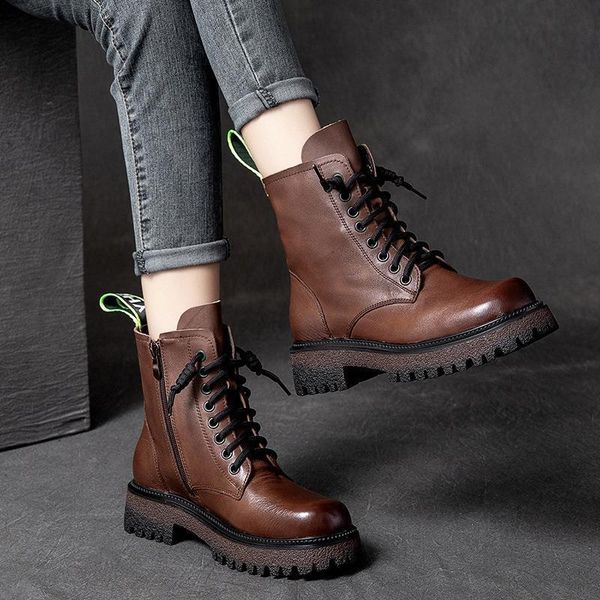 

boots lady shoes zipper round toe luxury designer boots-women rubber rock lolita fashion 2021 ankle med autumn cross-tied solid, Black