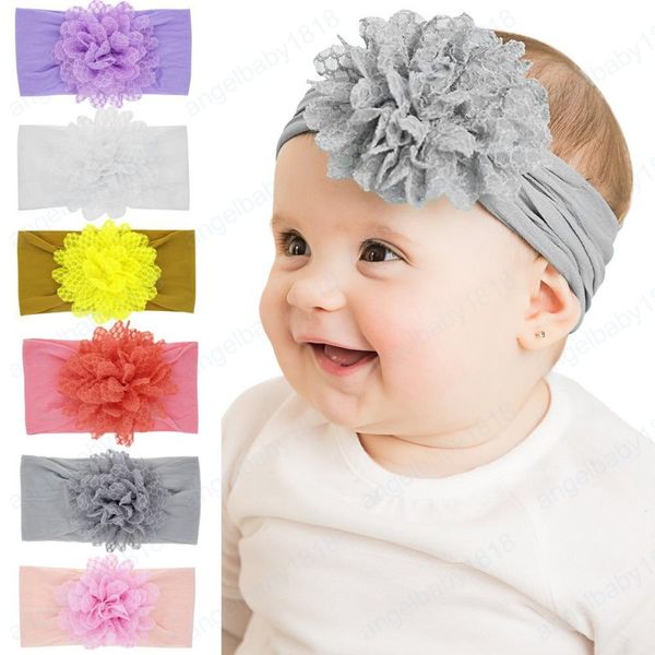 

baby girl kids flowers headband wide elastic head bands hairbands for girls infant toddler turban hair accessories p props, Slivery;white