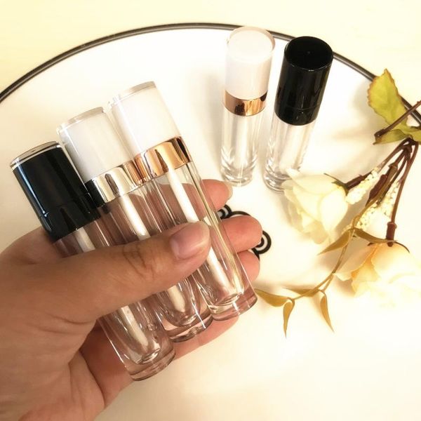 

storage bottles & jars 5ml rose gold clear lip gloss tube empty round tubes with wand white black cap cylinder cosmetic lipgloss contai