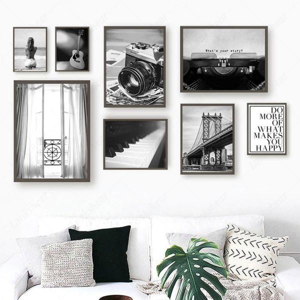 

paintings black white camera guitar piano girl wall art canvas painting nordic posters and prints pictures for living room decor