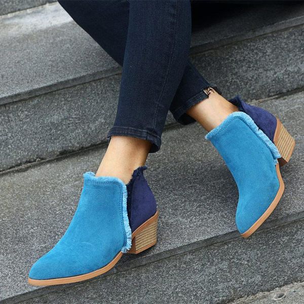 

boots ankle ladies seude pointed toe women chunky heels casual plus size shoes woman fashion footwear comfort soft, Black