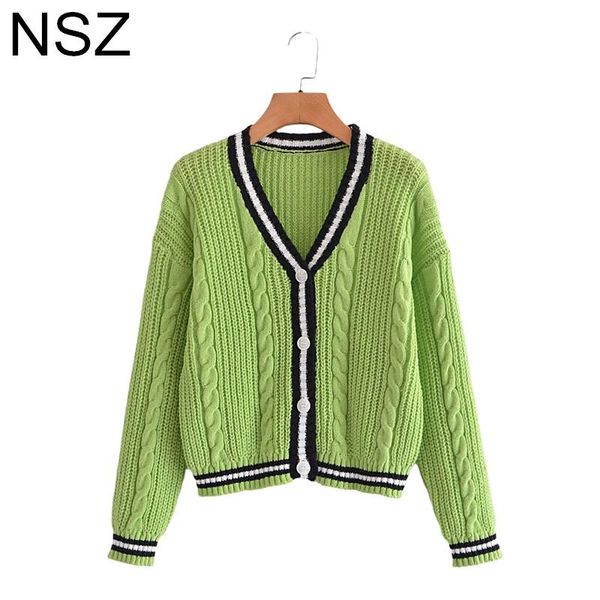 

women's knits & tees nsz women contrasting colors preppy style oversized cardigan sweater 2021 autumn large size loose knit jacket coat, White