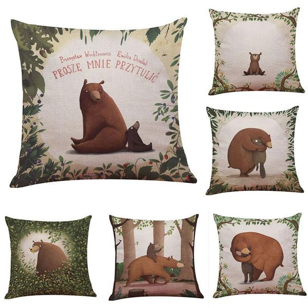 

45cm*45cm cushion cover bear in the forest patterns linen/cotton sofa pillow case home decorative cushion/decorative