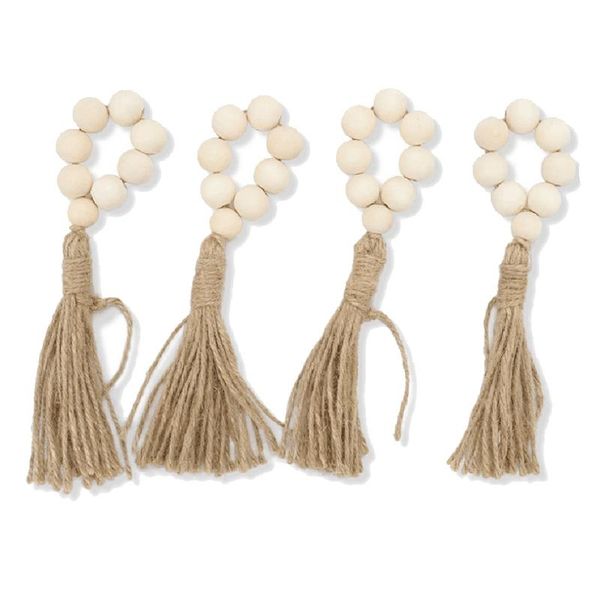 

tassels wooden bead handmade napkin buckles rings farmhouse natural white beads