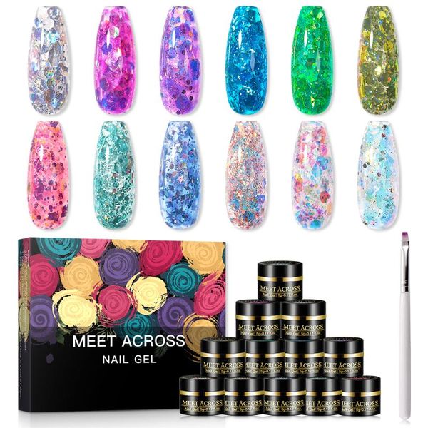 

nail gel meet across 13pcs flash diamond polish kit shiny glitter sequins lacquer varnish soak off uv beauty desig, Red;pink