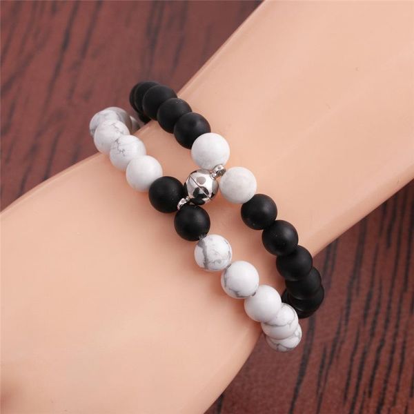 

link, chain 2pcs/set multicolor stone beaded magnetic couples charm bracelet magnet pendant bracelets for lovers women friendship jewelry, Black