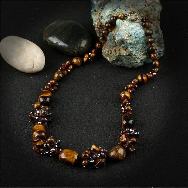 

chokers k's gadgets tiger eye natural stone necklaces pendants vintage jewelry crystal beads handmade necklace for women collana donna, Golden;silver
