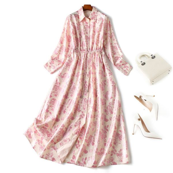 

cotton autumn women printed dress single-breasted dresses 200928, Black;gray