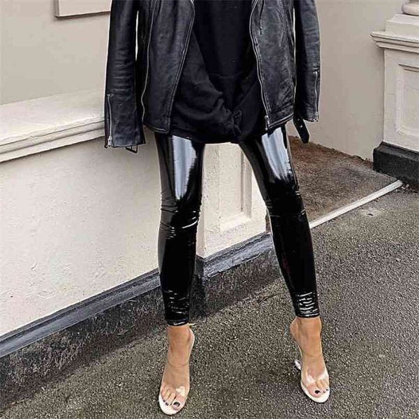 

omsj high street black faux pu leather pencil pant skinny autumn winter women's streetwear outfits slim side zipper tousers 210517, Black;white