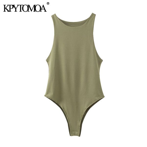 

women fashion stretchy slim solid bodysuits vintage o neck sleeveless female playsuits chic 210416, Black;white