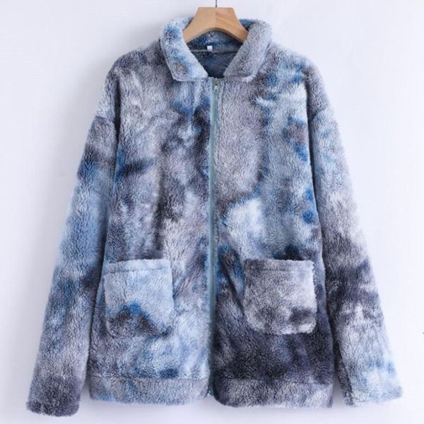 

women's hoodies & sweatshirts women tie-dye sweatshirt pocket zipper lapel plush fleece jacket long sleeve autumn wiinter lady streetwe, Black