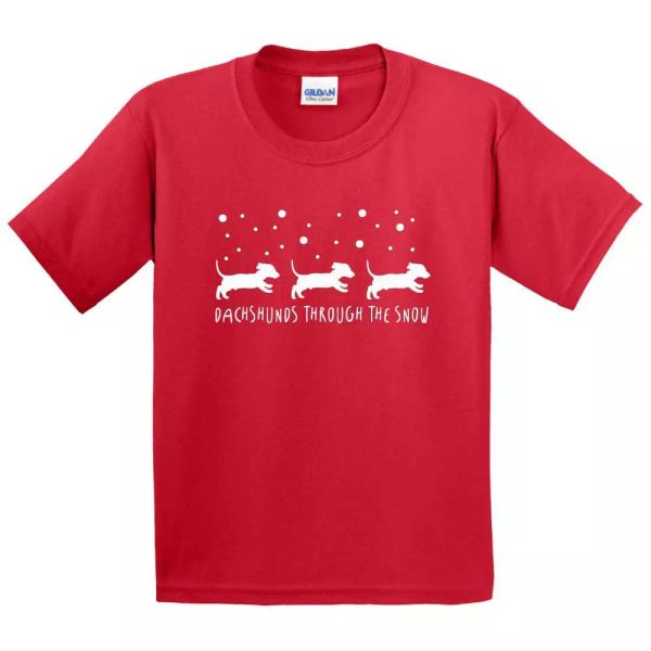 

kids dachshund through the snow christmas tshirt - sausage dog clothing gifts, White;black