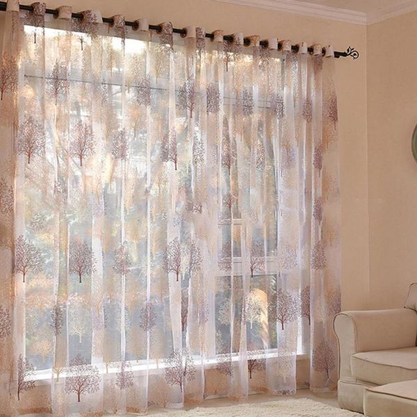 

curtain & drapes window semi-shading yarn brown small tree pattern tulle for bedroom living room 100x250cm