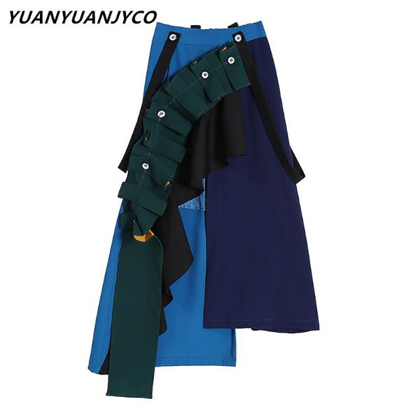 

skirts yuanyuanjyco autumn spring women mid-calf indie folk cotton skirt bsq4 elegant appliques asymmetrical high waist long clothes, Black