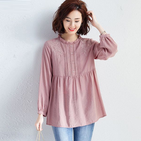 

100% cotton women casual blouses shirts new spring fashion floral embroidery female loose shirts plus size p296 210412, White