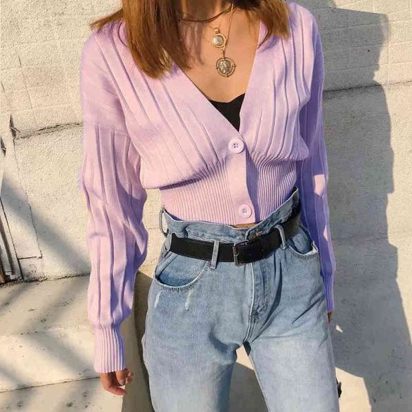 

cotton knitted purple korean sweater cardigans women vintage solid female cardigans causal soft white sweater autumn winter 210415, White;black