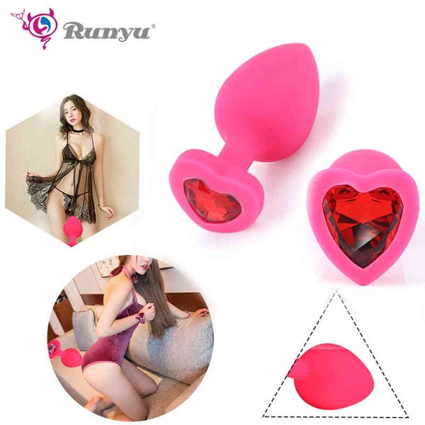 RUNYU Silicone Anal Sex Toys for Women and Men Erotic Butt Plugs with Colorful Crystal Jewelry Adult Beads Anal Product Pl X0401