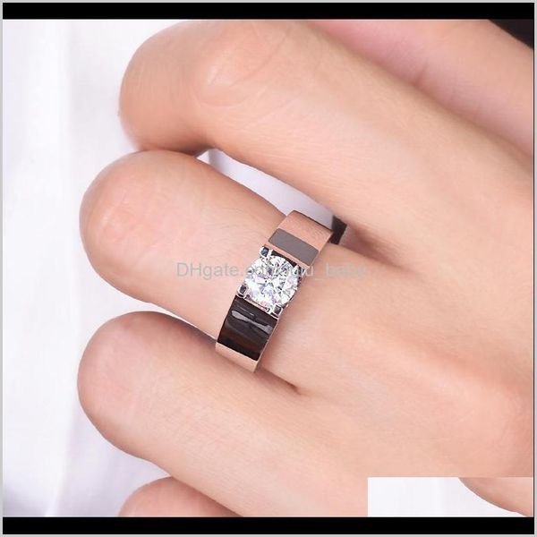 

with side stones rings jewelry drop delivery 2021 color male 1 mossan stone 18k rose gold simple overbearing handsome wedding ring lg5kh, Silver