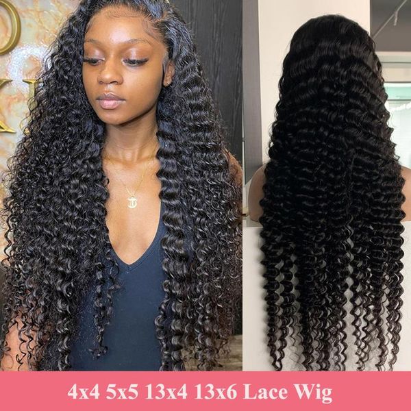 

lace wigs royce 13x4 deep wave front human hair for women 180% density pre plucked 4x4 closure brazilian curly, Black;brown
