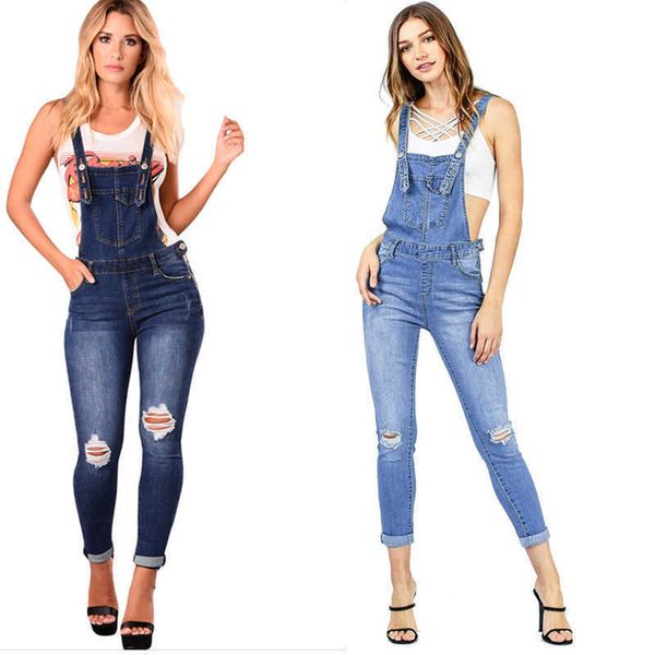 

women's jeans 2021 with holed hip strap and hem, Blue