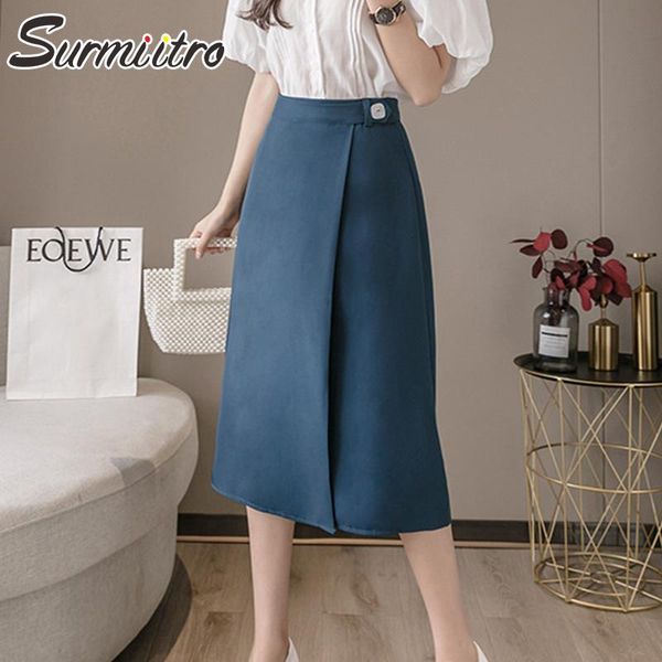 

skirts surmiitro 2021 spring summer office wrap skirt women korean style high waist aesthetic midi split female ol, Black