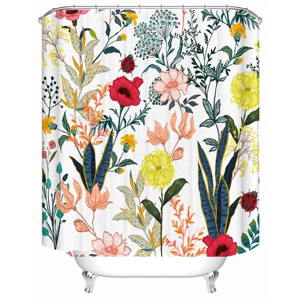 

flower shower curtains for bathroom, watercolor tropical exotic bright flower and leaves fabric shower curtain with 12 hooks