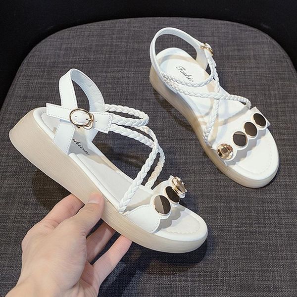 

sandals laasimi wedges for women summer fashion gladiator shoes woman genuine leather casual footwear soft bottom solid shoe, Black