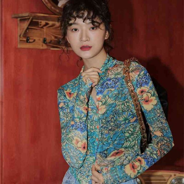 

women's two piece pants fall women mesh dragon print shirt long sleeve button up see through fashion designer clothing pn9k, White