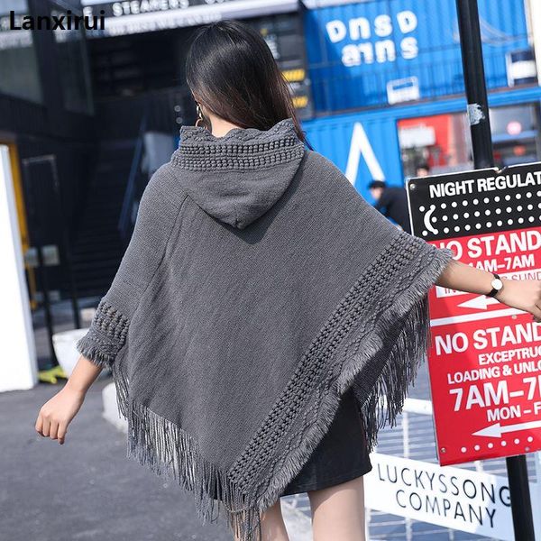 

women's sweaters women batwing knitwear sleeve tassels hem pullover irregularity cloak poncho cape knitting sweater coat shawl, White;black