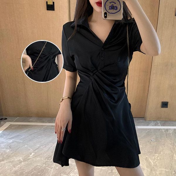 

casual dresses 2021 summer dress women chic korean trendy classic black high waiste ladies sundress harajuku vintage holiday womens, Black;gray